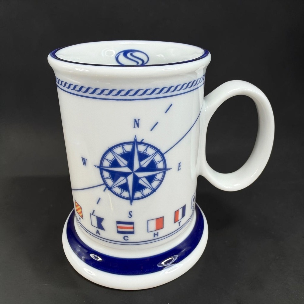 Porsgrund Norway SeaDream Yacht Club Nautical Compass Porcelain Coffee Mug Cup